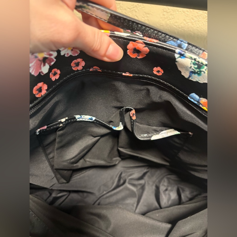 Floral Black Vinyl Carry-on Tote Bag - Picture 7 of 12